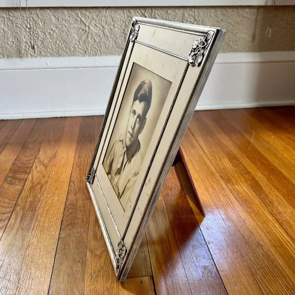 Vintage Silver Plated Repousse Picture Frame NO GLASS with Black & White Photo